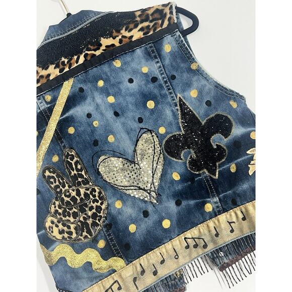 New Orleans Saints Fan Upcycled Denim Jacket Bling Handmade Designer Original - Picture 4 of 6